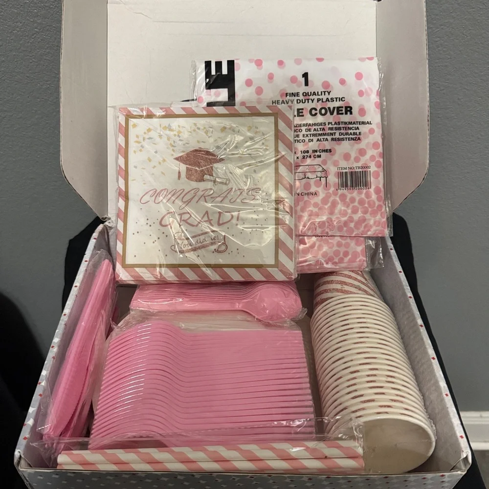 Pink & White Graduation Tableware - Picture 7 of 9